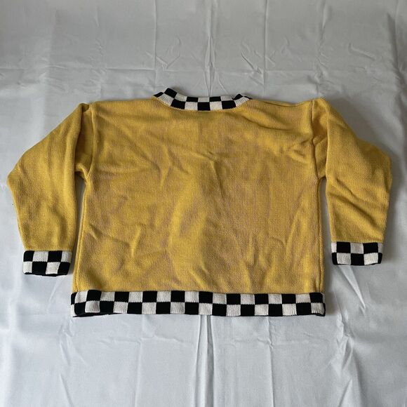 Vintage 80s Richard Sport Cardigan Sweater M Colorblock Checkered Taxi Mod Retro - Picture 7 of 10